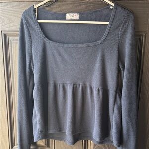 Electric Family Navy Long Sleeve Scoop-Neck Waffle Top